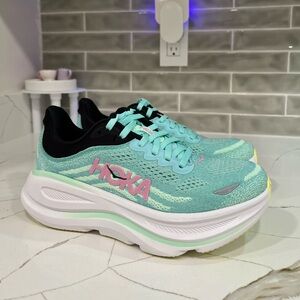 Hoka Bondi 9 WIDE Running Shoes. Women’s Size 6D Color Blue Spark Mint Fluorite